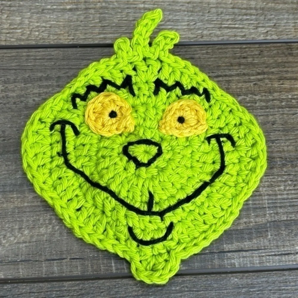 Grinch Coasters Christmas Holiday Handcrafted Crochet by Seller Cotton‎